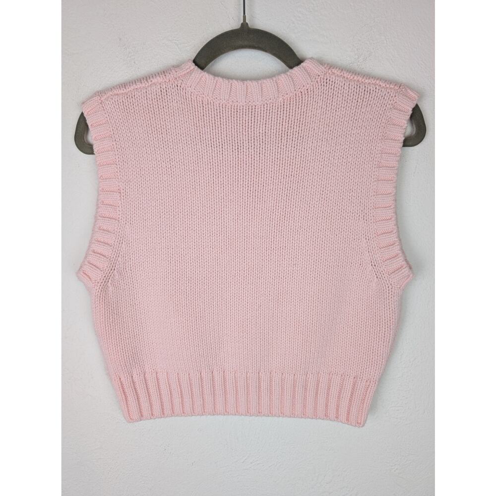 Zara Sweater Vest Chunky Knit Cropped Barbie 90s Y2K Cottagecore Pink Size S - Picture 4 of 10